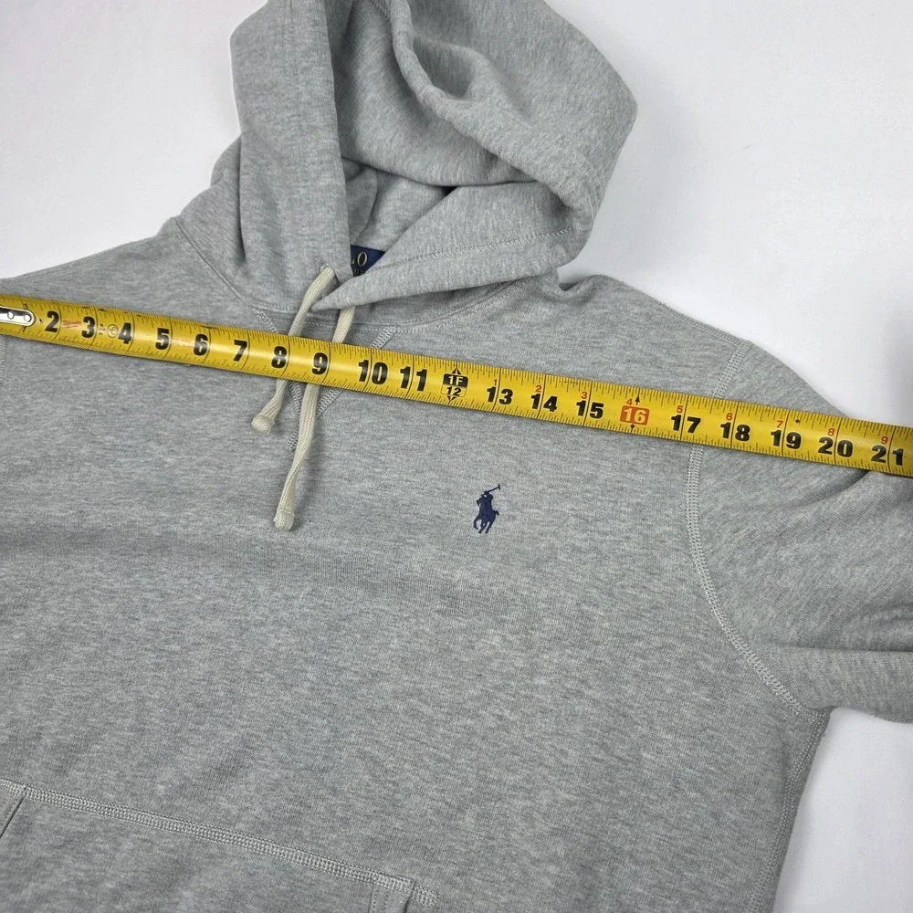 Polo Ralph Lauren Hoodie Mens Medium Gray Fleece Pullover Sweatshirt Logo
